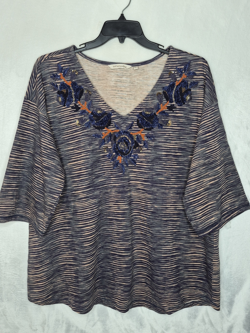 Soft Surroundings Mangata Floral Embroidered Beaded V-Neck Tunic Top Womens 1X